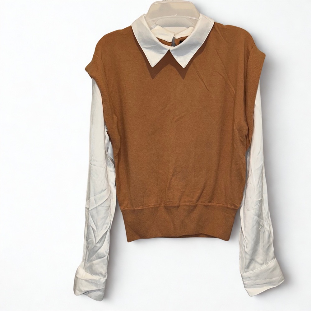 Elegant Brown and White Women's Blouse